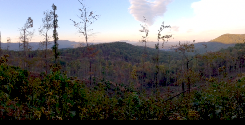 Ridgelines at dusk in the North Carolina foothills seen from the Devotion estate